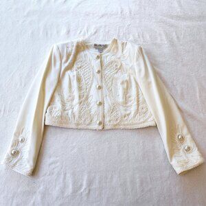 Vintage 80s Cream Embroidered, Beaded Pearl Button Jacket | Baroque | Romantic